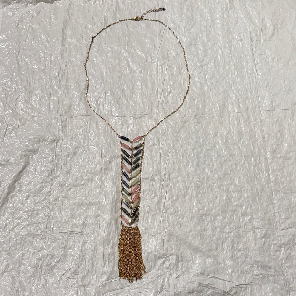 Anthropologie Multicolor Chevron Necklace with Gold Tassel